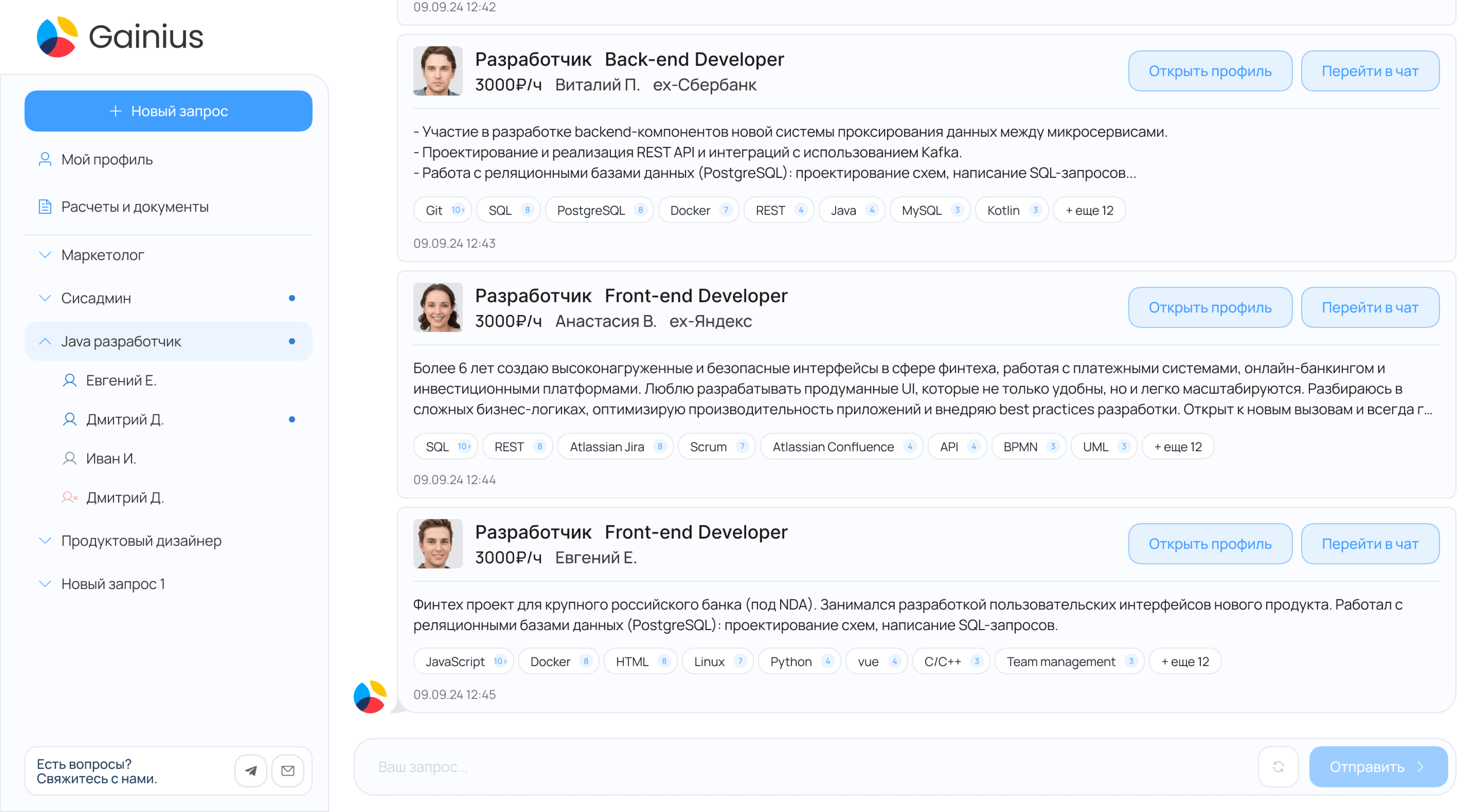 Интерфейс заказчика